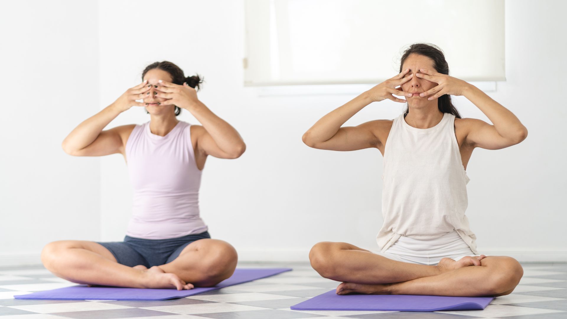 Young Attractive Woman In Bhramari Pranayama Pose Against Floor Stock Photo  - Download Image Now - iStock