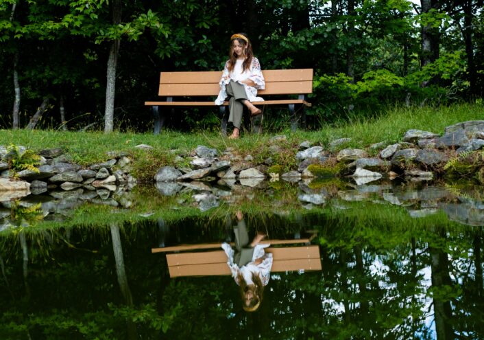 relaxing by the pond at the Center