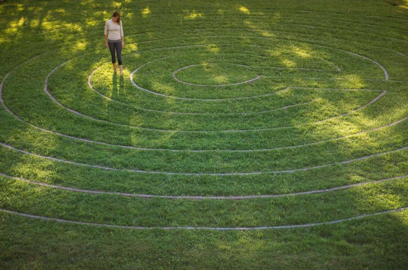 Walking meditation around the outdoor labyrinth at our spiritual retreat center.
