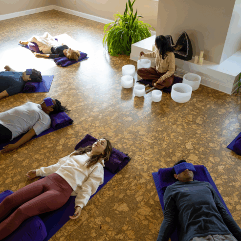 relaxing by the pond at the Center